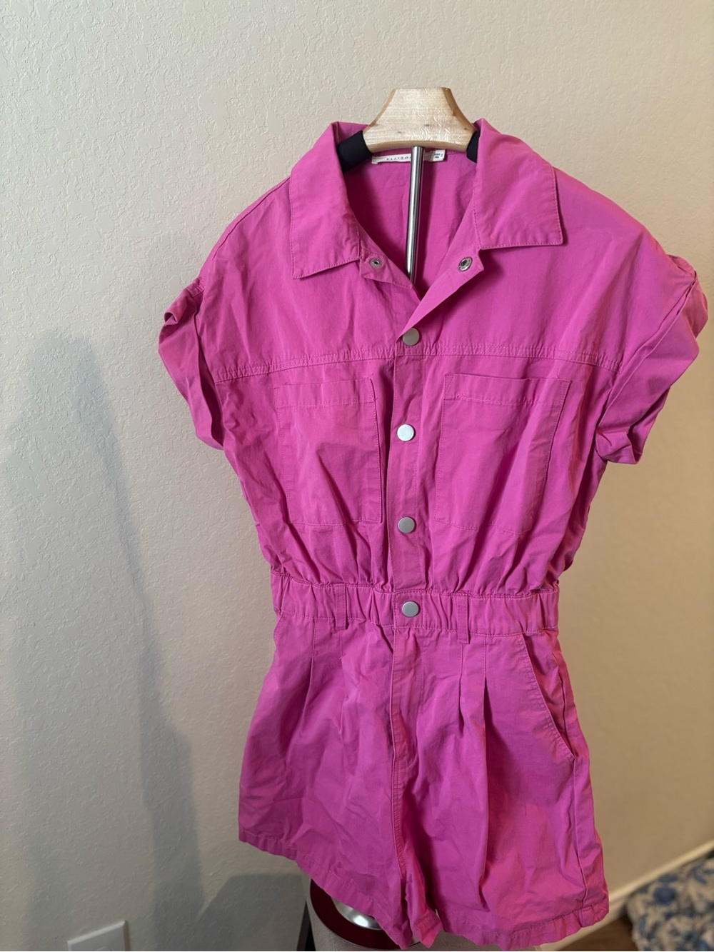 Ellison Pink Utility Romper Button Down Cuffed Sleeve Casual Women’s Small